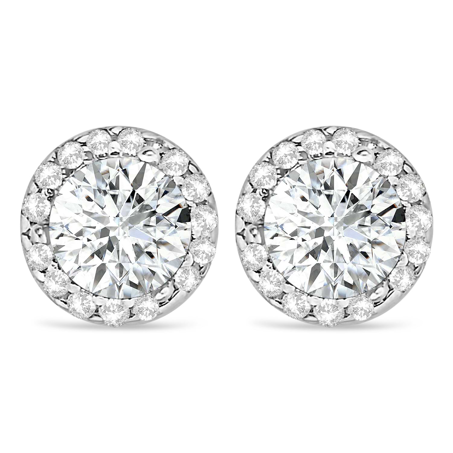 Diamond and Moissanite Earrings Halo 14K White Gold (0.82ct)