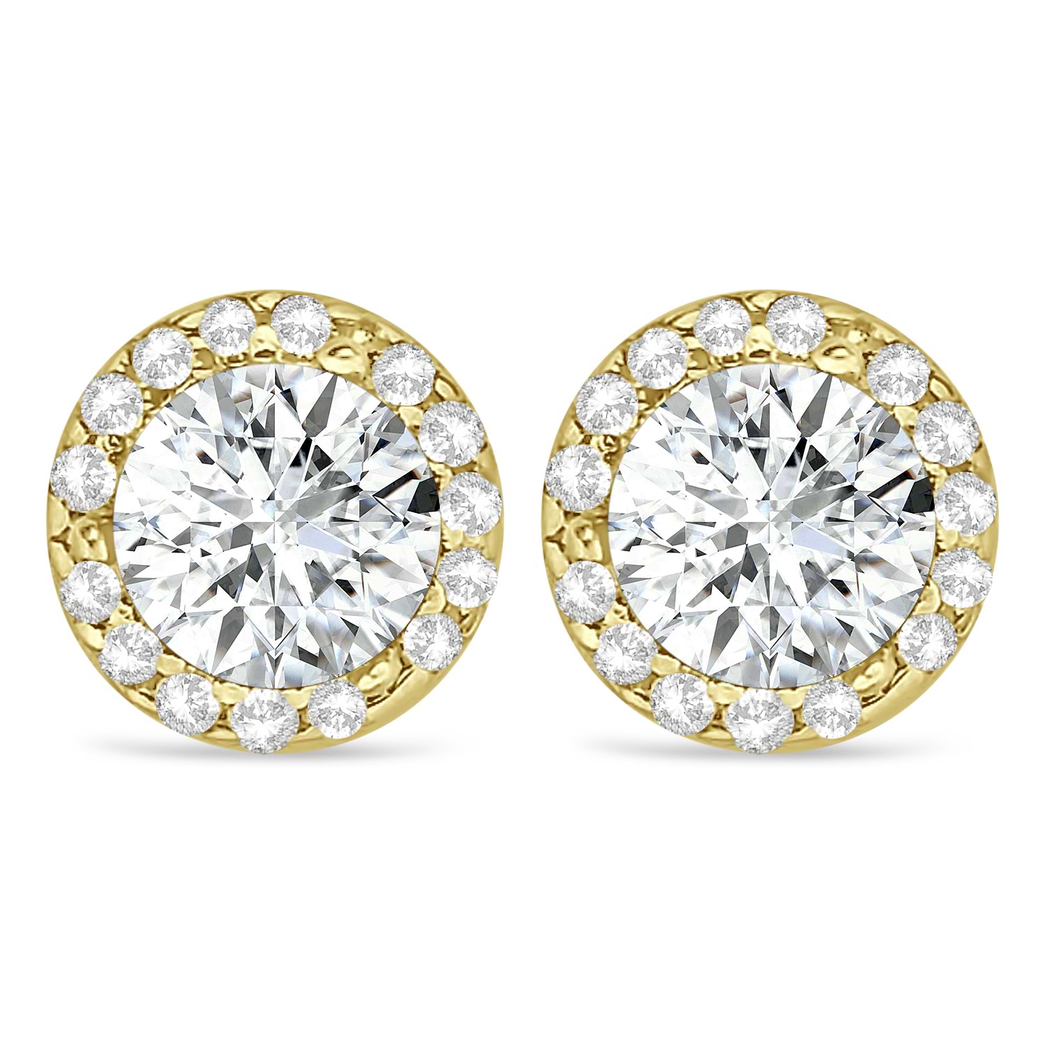 Diamond and Moissanite Earrings Halo 14K Yellow Gold (0.82ct)
