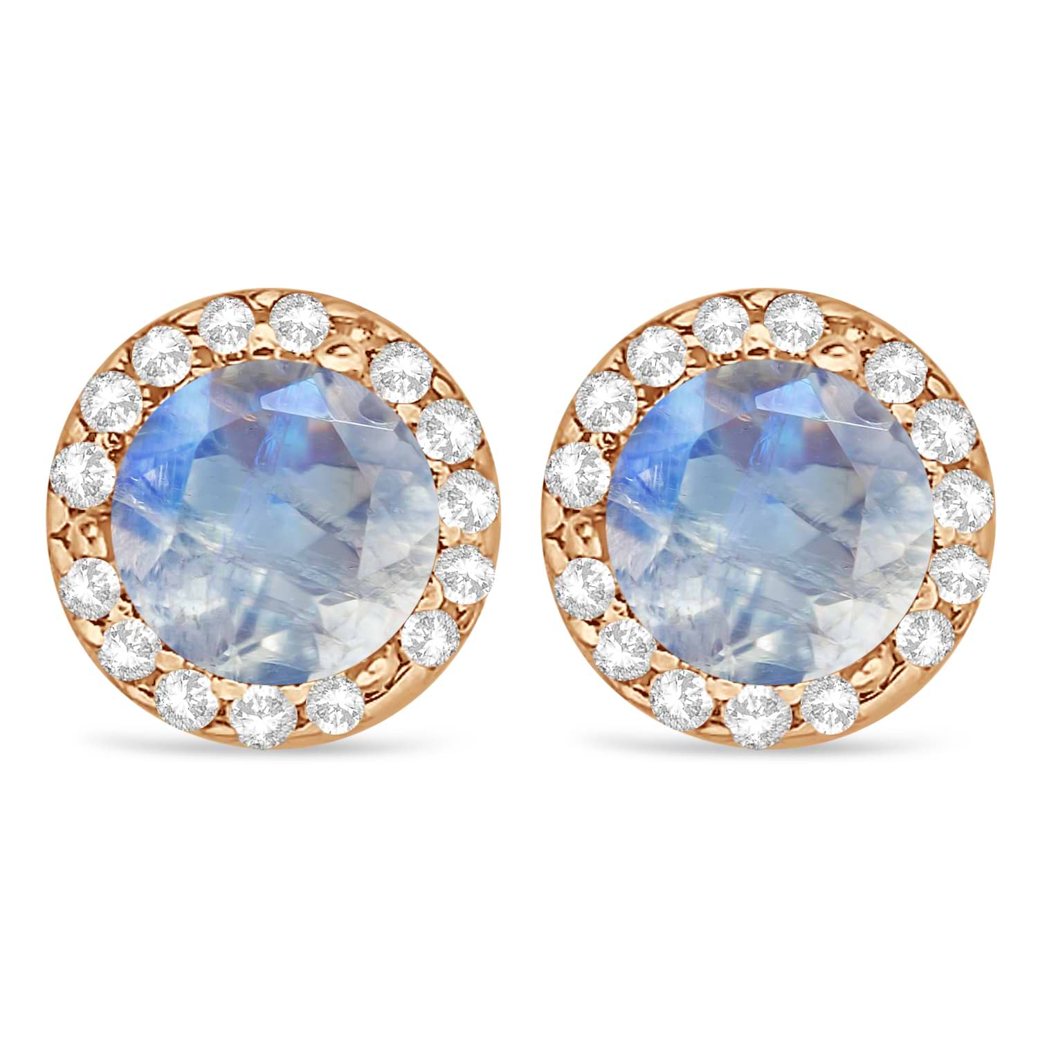 Diamond and Moonstone Earrings Halo 14K Rose Gold (0.65tcw)