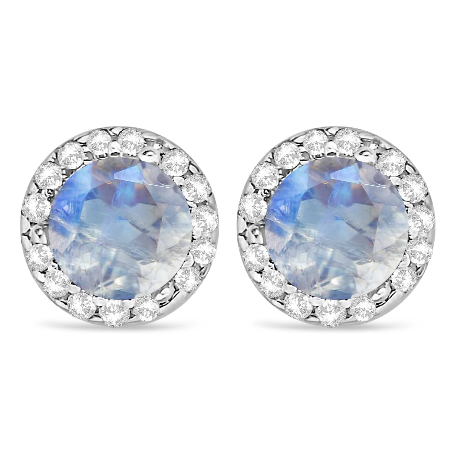 Diamond and Moonstone Earrings Halo 14K White Gold (0.65tcw)
