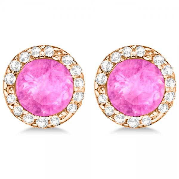 Diamond and Pink Sapphire Earrings Halo 14K Rose Gold (1.15ct)