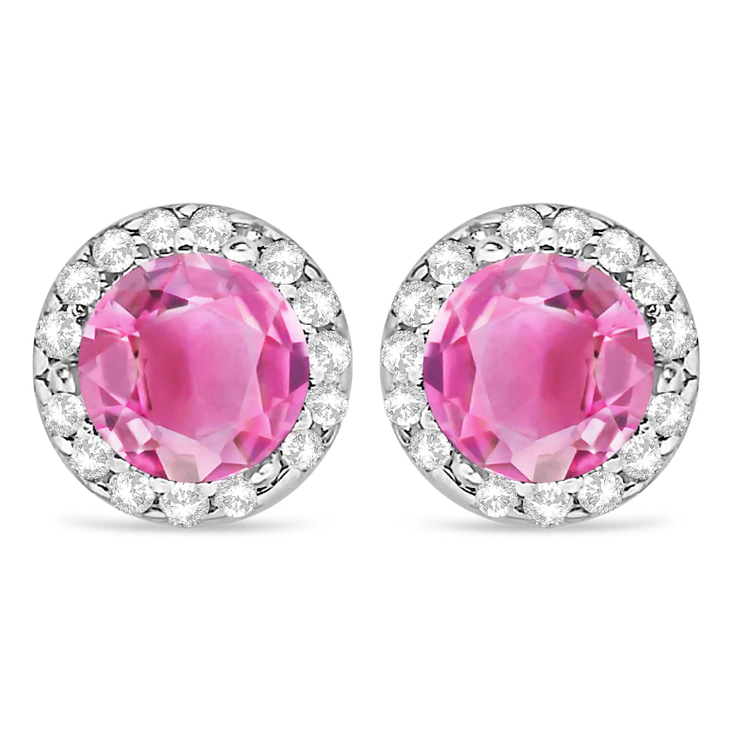 Diamond and Pink Tourmaline Earrings Halo 14K White Gold (1.15tcw)