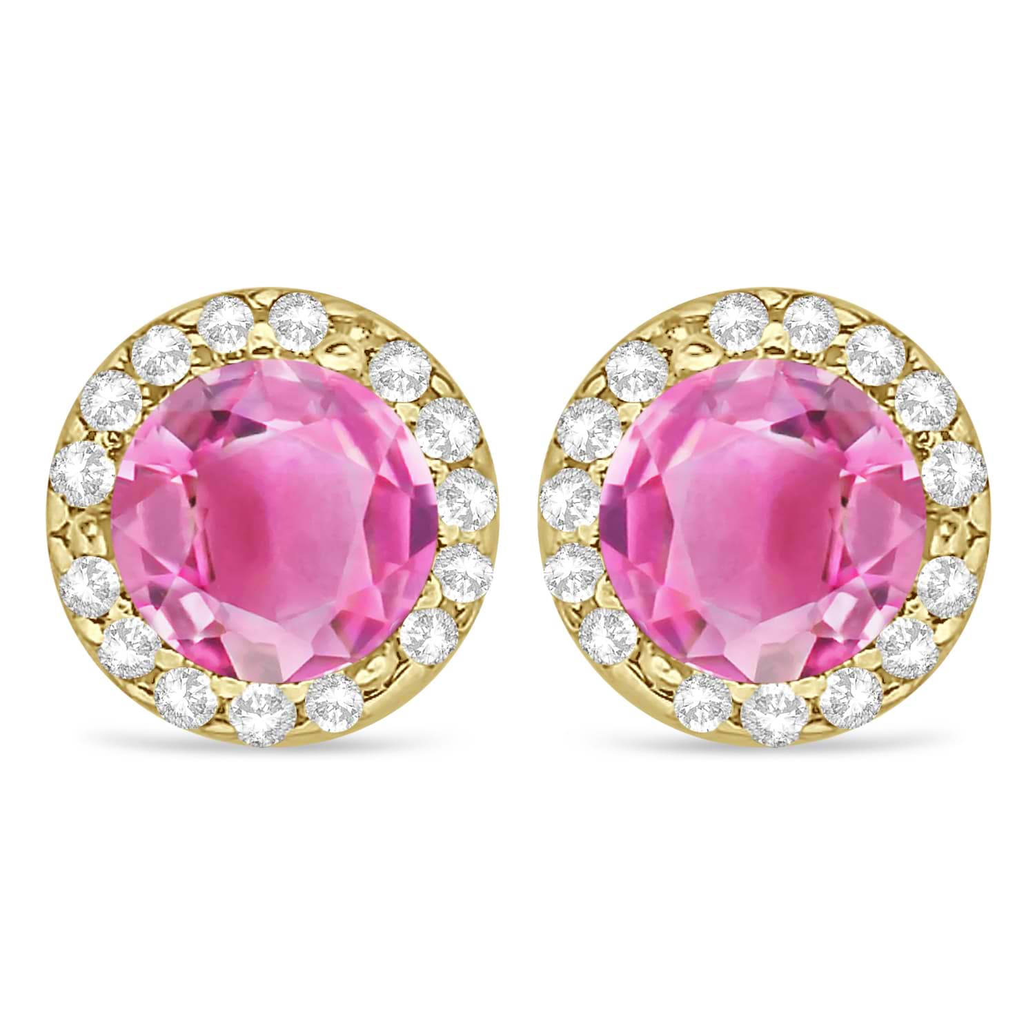 Diamond and Pink Tourmaline Earrings Halo 14K Yellow Gold (1.15tcw)
