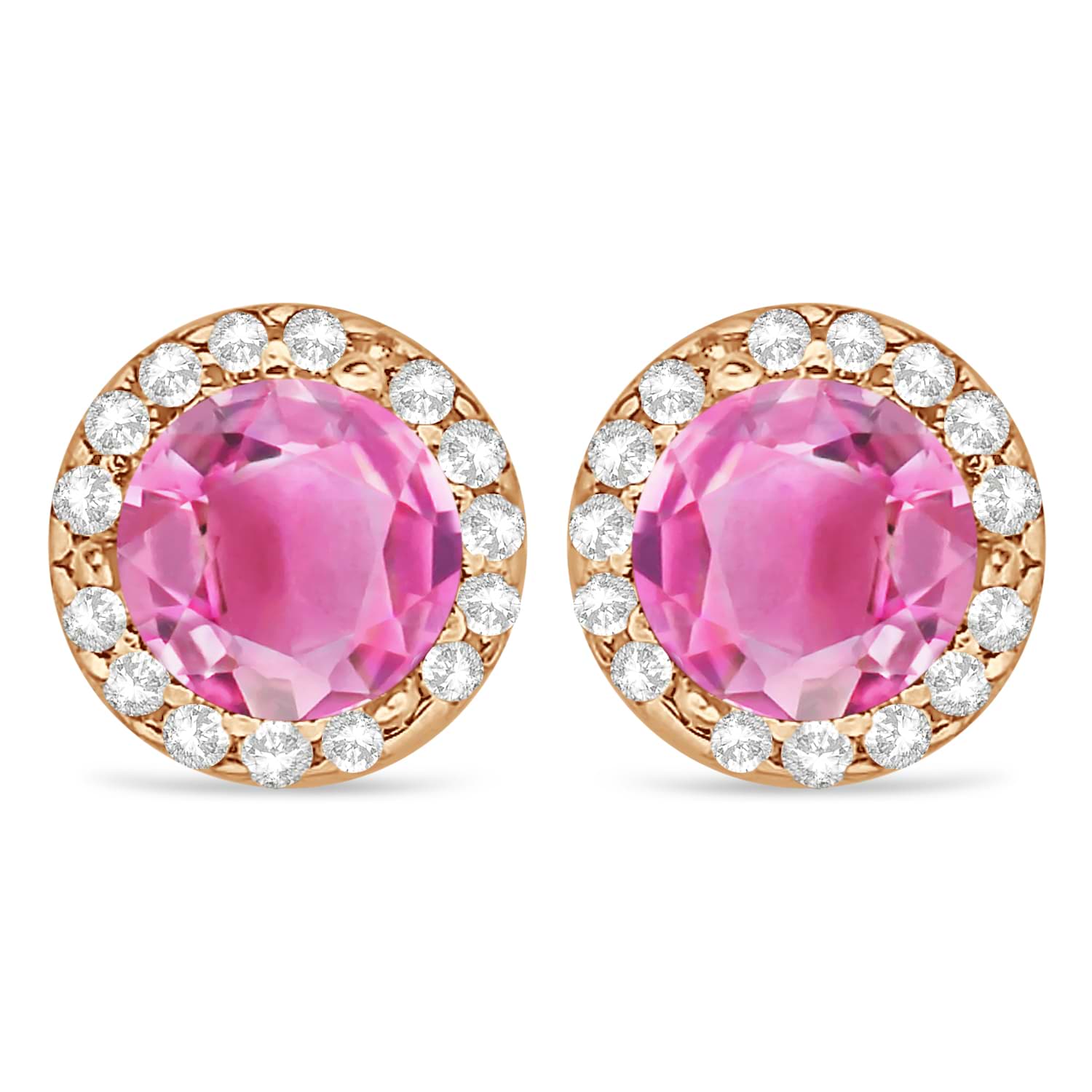Diamond and Pink Tourmaline Earrings Halo 14K Rose Gold (1.15tcw)