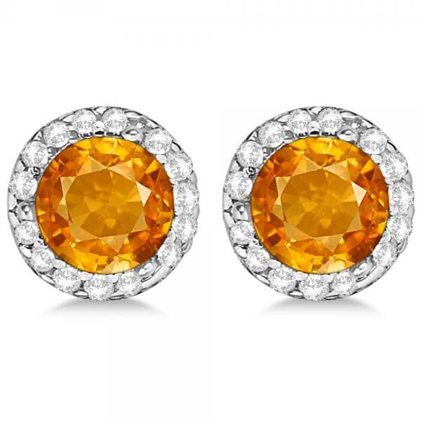 Diamond and Citrine Earrings Halo 14K White Gold (1.15ct)