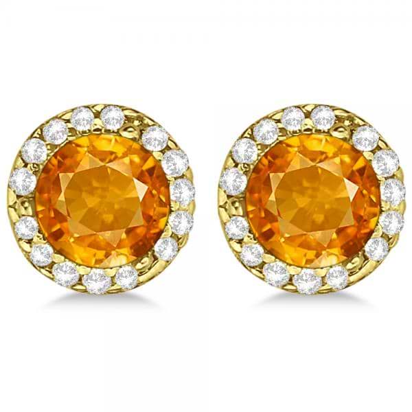 Diamond and Citrine Earrings Halo 14K Yellow Gold (1.15ct)