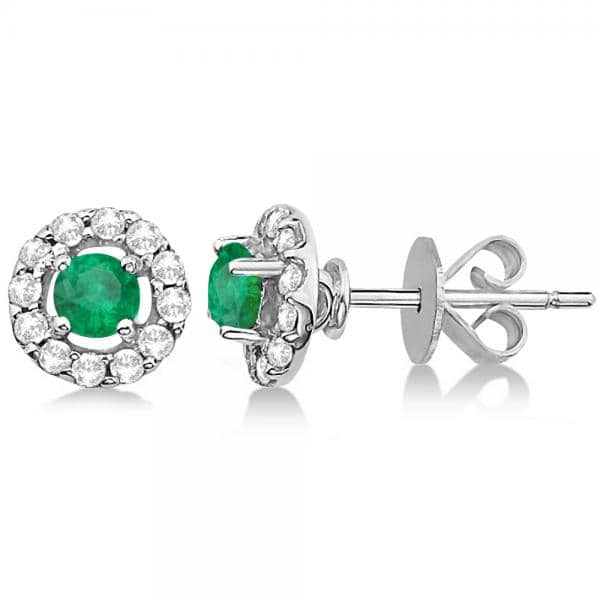 Floating Emerald and Diamond Stud Earrings 14K White Gold (0.96ct)