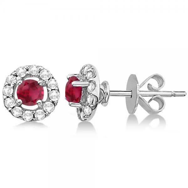 Floating Ruby and Diamond Stud Earrings 14K White Gold (0.96ct)