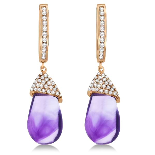 Diamond and Amethyst Drop Earrings Pear Shape 14K Rose Gold (6.08tcw)