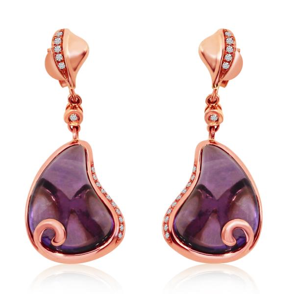 Pear Shape Amethyst Earrings w/ Diamond Accents 14K Rose Gold 10.14ct