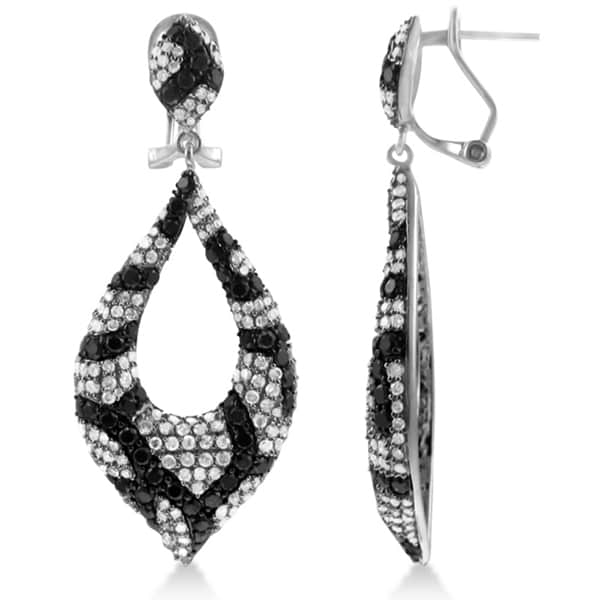 French Clip Black Diamond Marquise Earrings 14k White Gold (4.50ct)