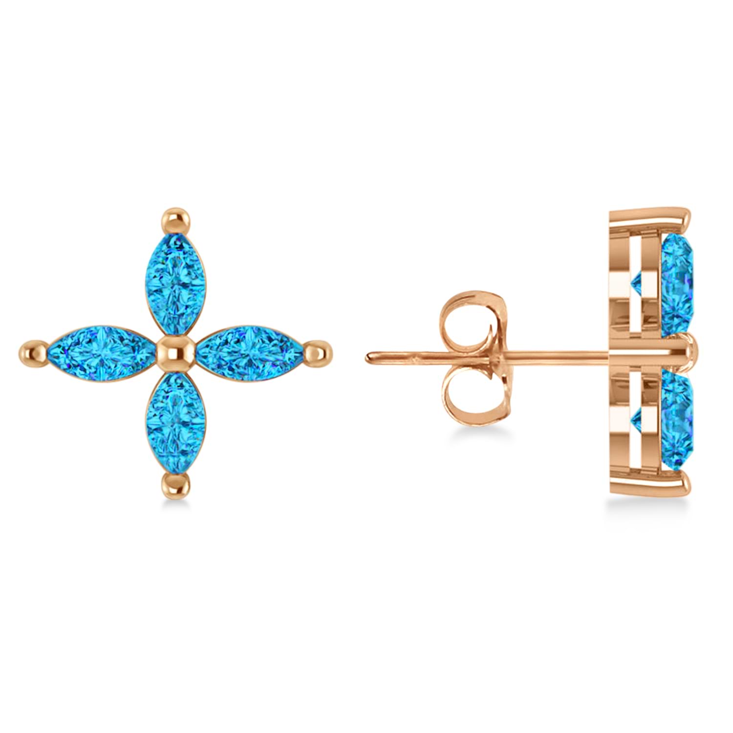 Blue Topaz Marquise Stud Earrings 14k Rose Gold (1.36 ctw)