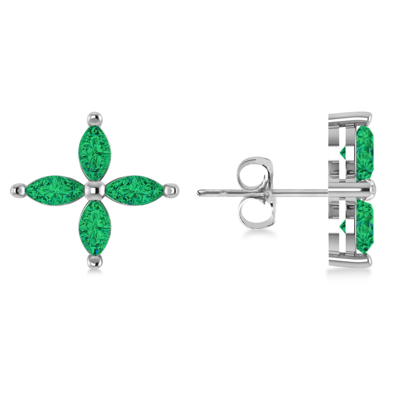 Emerald Marquise Stud Earrings 14k White Gold (1.52 ctw)