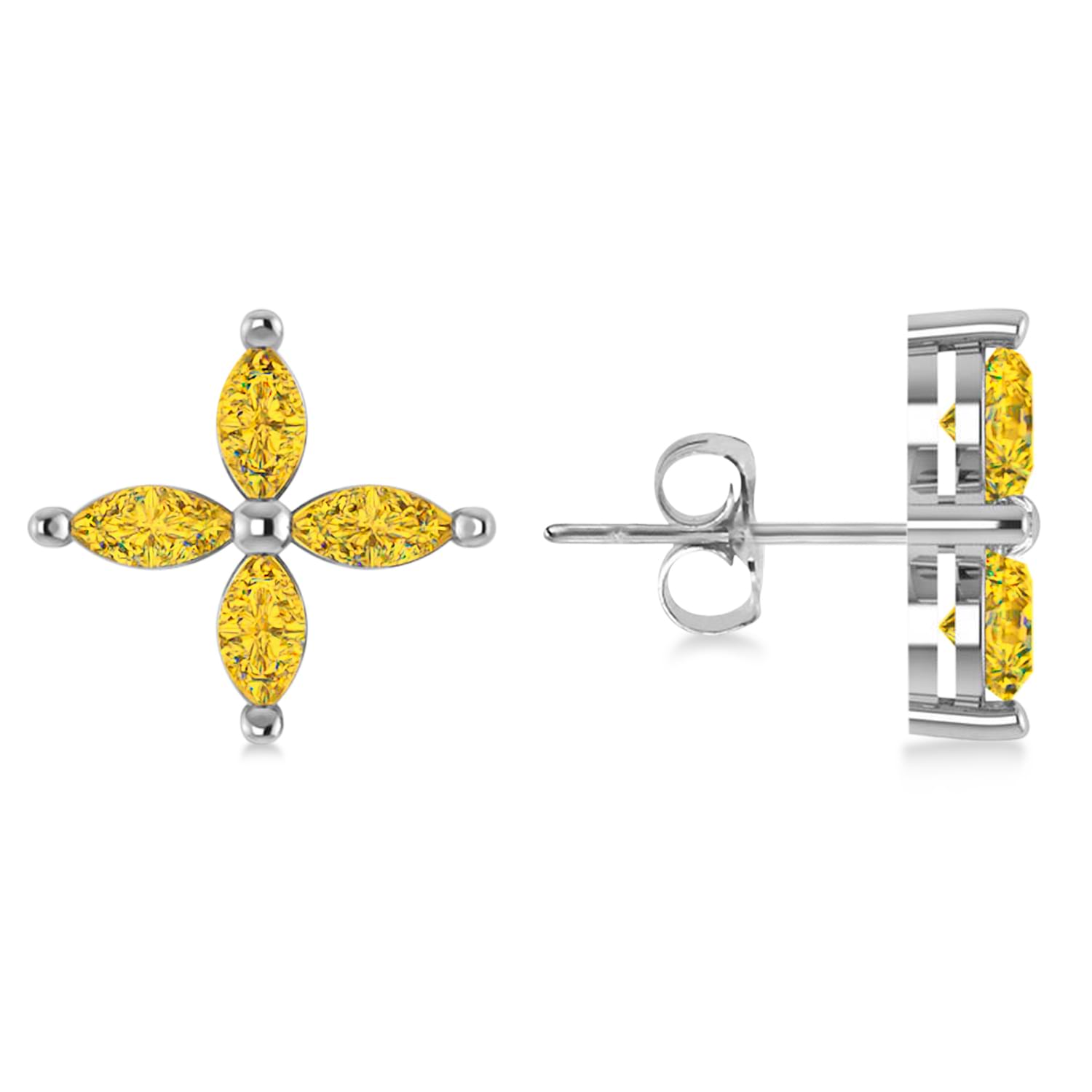 Yellow Saphhire Marquise Stud Earrings 14k White Gold (1.92 ctw)