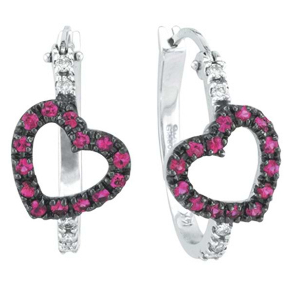 Pink Sapphire & Diamond Heart Hoop Earrings 14k White Gold (0.50ct)