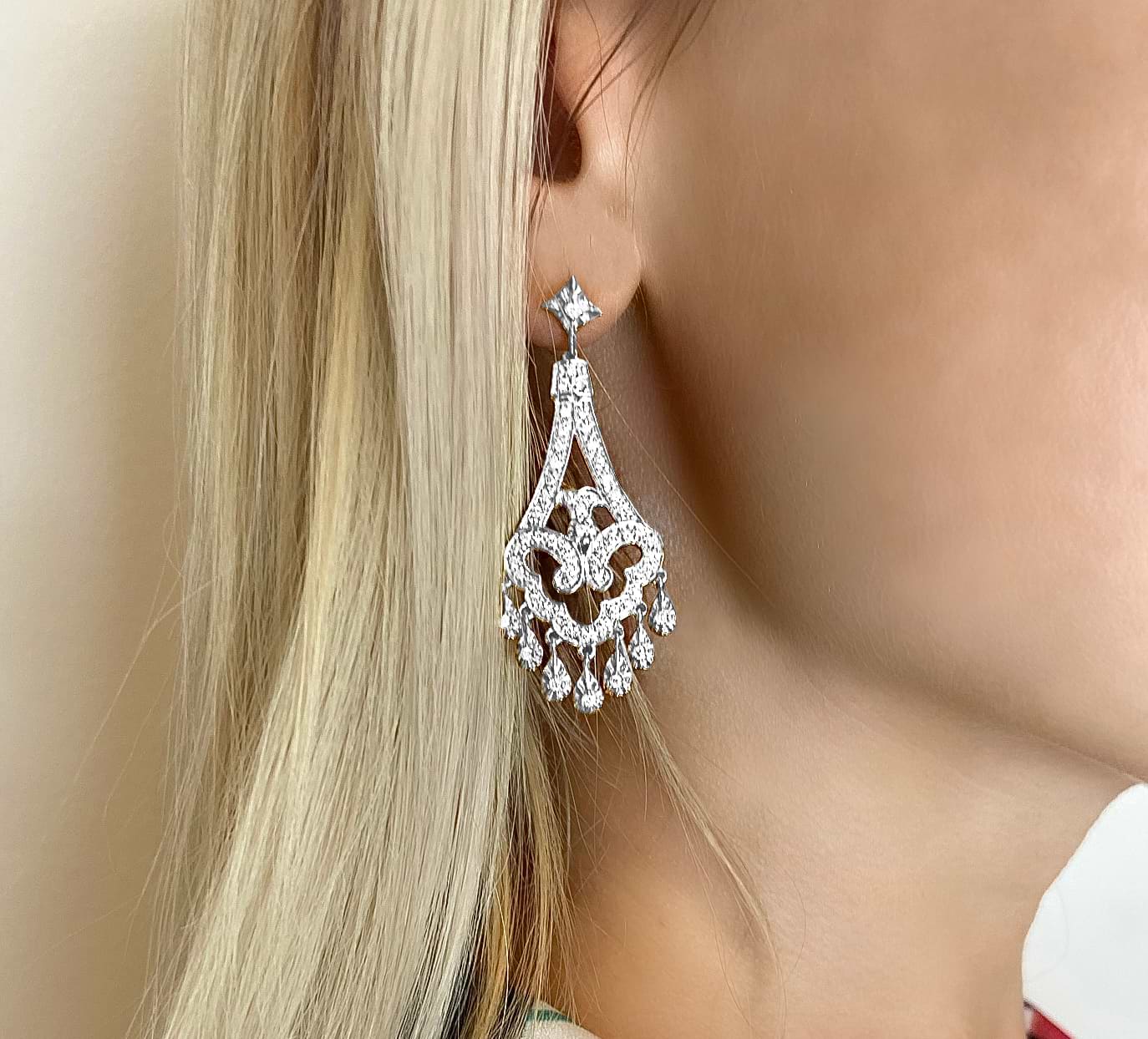 Dangling Chandelier Diamond Earrings 14K White Gold (1.08ct)