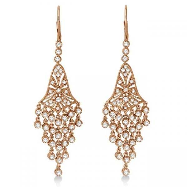 Bezel-Set Dangling Chandelier Diamond Earrings 14K Rose Gold (2.27ct)
