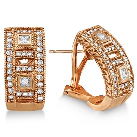 Princess & Round Diamond Huggie Earrings 18K Rose Gold (1.00ct)