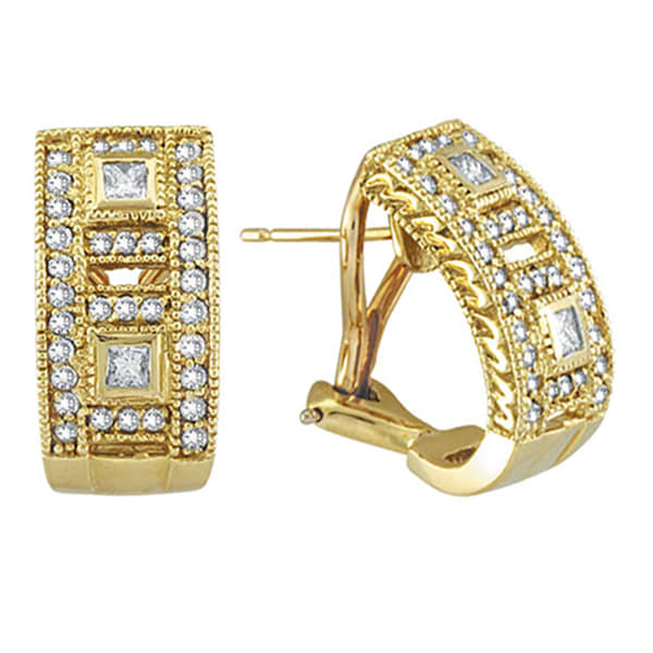 Princess & Round Diamond Huggie Earrings 18K Yellow Gold (1.00ct)