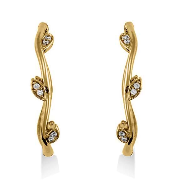 Diamond Accented Vine Leaf Loop Earrings 14k Yellow Gold (0.36ct)