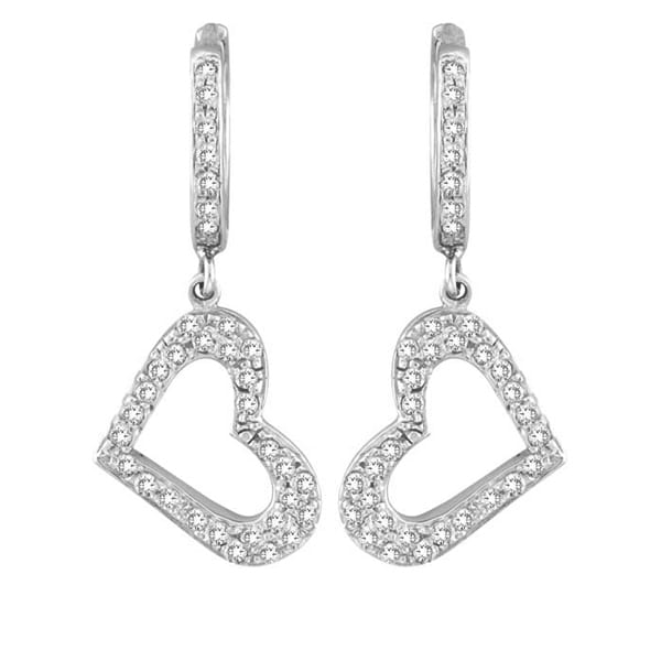 Diamond Heart Drop Dangle Earrings in 14k White Gold (0.63 ctw)