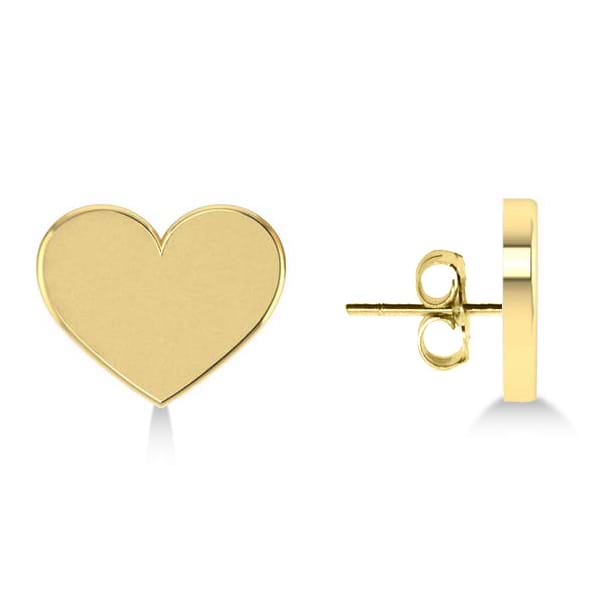 Heart Stud Earrings Plain Metal 14k Yellow Gold