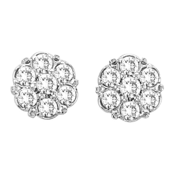 Flower Diamond Cluster Stud Earrings in 14K White Gold (0.54 ctw)
