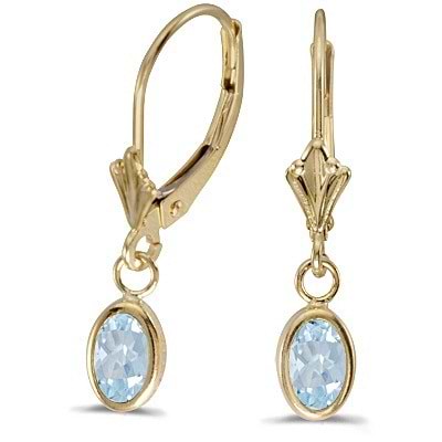 Oval Aquamarine Lever-back Drop Earrings in 14K Yellow Gold (0.80ct)