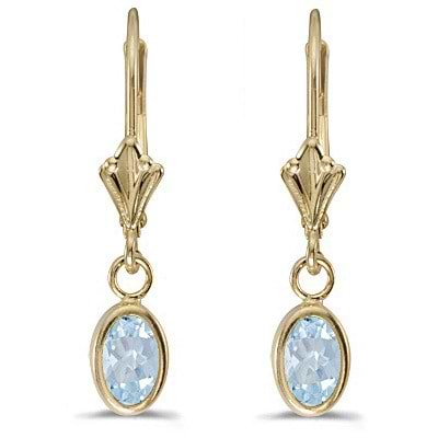 Oval Aquamarine Lever-back Drop Earrings in 14K Yellow Gold (0.80ct)