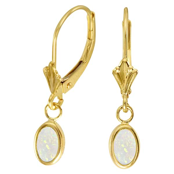 Oval Opal Bezel Leverback Earrings in 14K Yellow Gold (0.54ct)