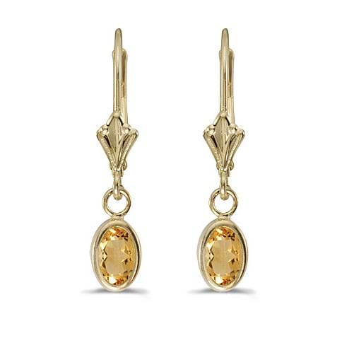 Oval Citrine Leverback Drop Earrings in 14K Yellow Gold (0.90ct)