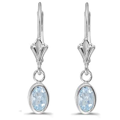 Oval Aquamarine Lever-back Drop Earrings in 14K White Gold (0.80ct)