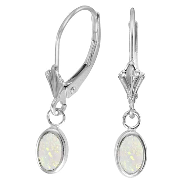 Oval Opal Bezel Leverback Earrings in 14K White Gold (0.54ct)