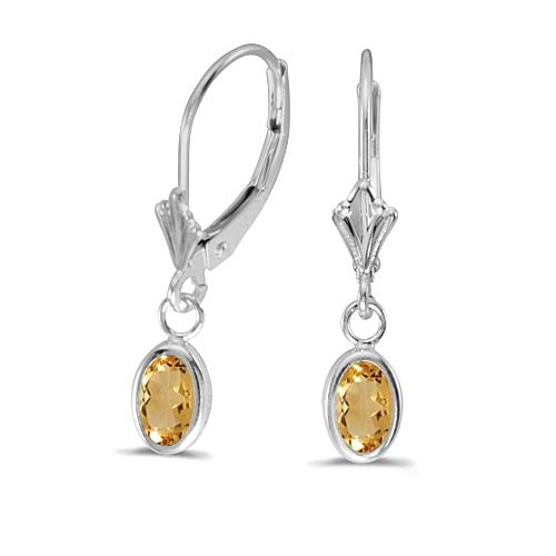 Oval Citrine Leverback Drop Earrings in 14K White Gold (0.90ct)