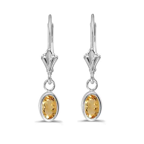Oval Citrine Leverback Drop Earrings in 14K White Gold (0.90ct)