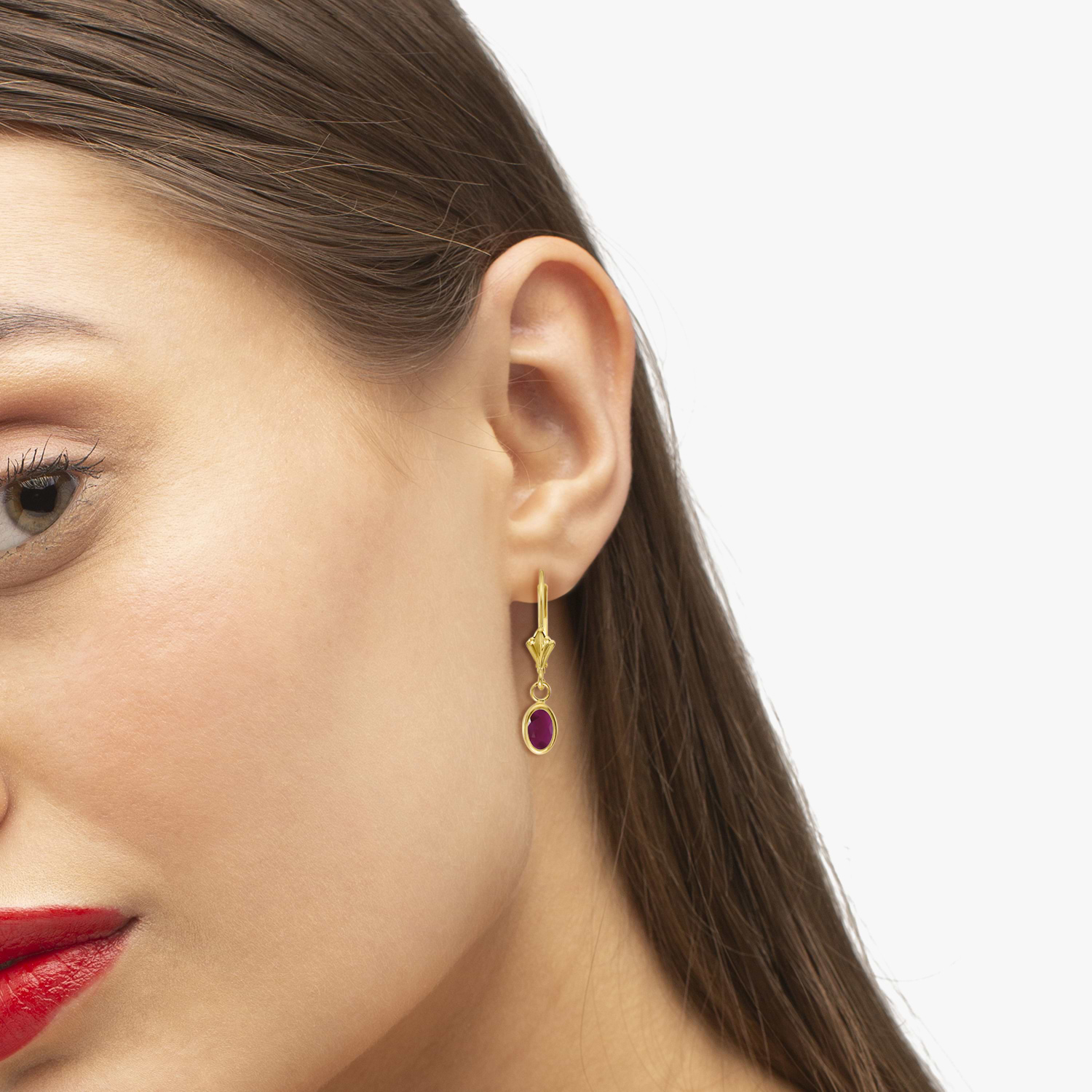 Ruby Dangling Drop Lever-Back Earrings 14K Yellow Gold (0.90ct)