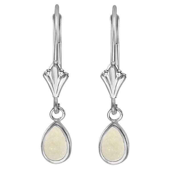Pear Opal Bezel Drop Earrings in 14K White Gold (0.44ct)