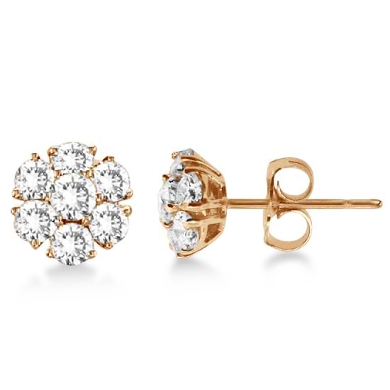 Diamond Flower Cluster Earrings in 14K Rose Gold (2.05ct)