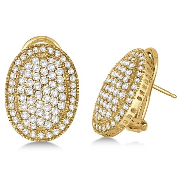 French Clip Pave-Set Diamond Oval Earrings 14k Yellow Gold (2.10ct)
