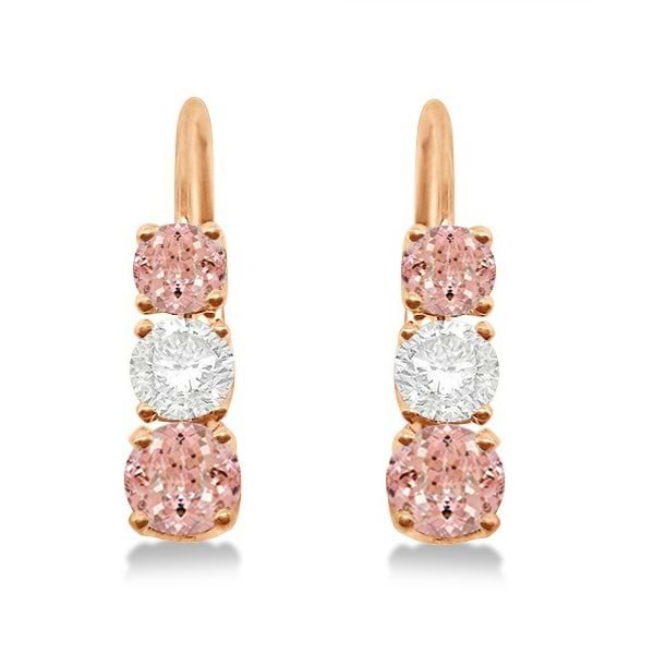 Three-Stone Leverback Diamond & Morganite Earrings 14k Rose Gold (1.00ct)