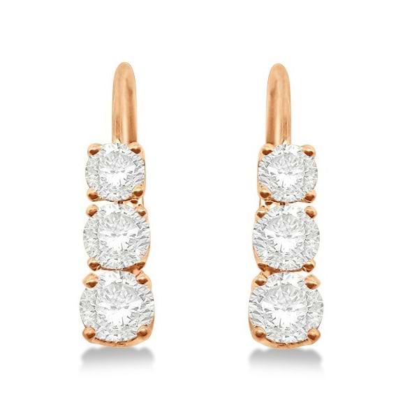 Three-Stone Leverback Diamond Earrings 14k Rose Gold (2.00ct)