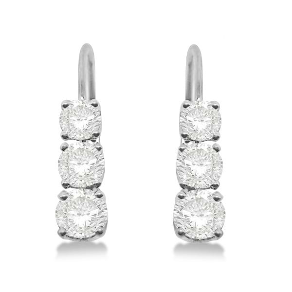 Three-Stone Leverback Diamond Earrings 14k White Gold (3.00ct)
