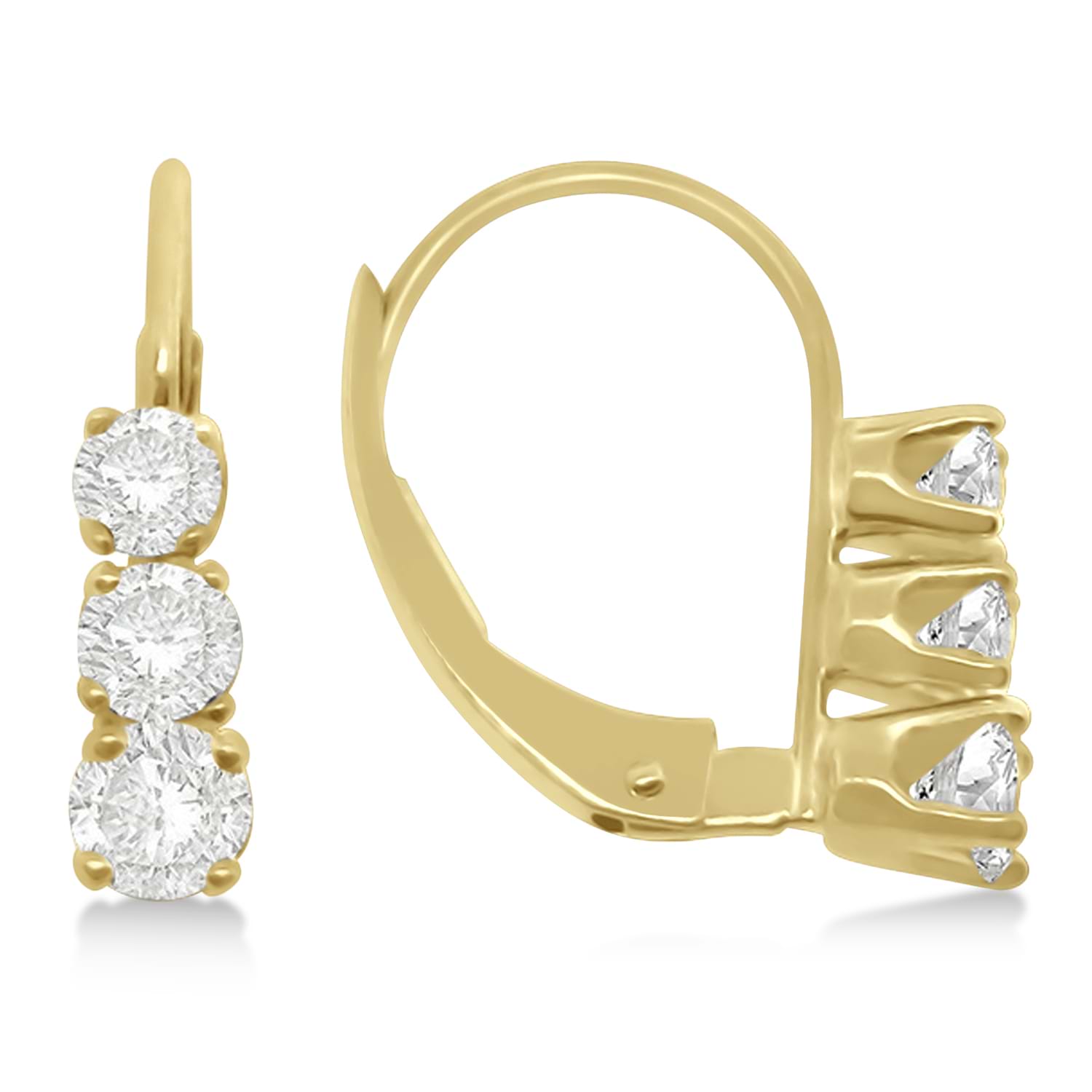 Three-Stone Leverback Lab Grown Diamond Earrings 14k Yellow Gold (3.00ct)