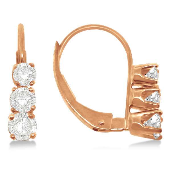Three-Stone Leverback Diamond Earrings 14k Rose Gold (0.50ct)