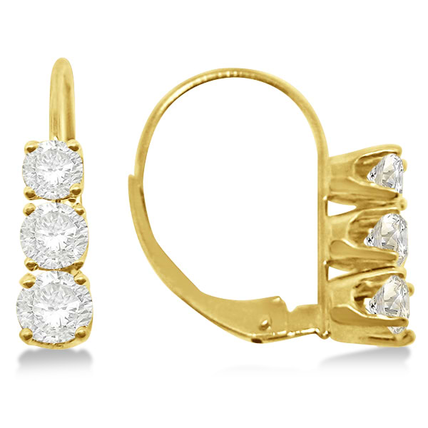 Three-Stone Leverback Diamond Earrings 14k Yellow Gold (1.00ct)