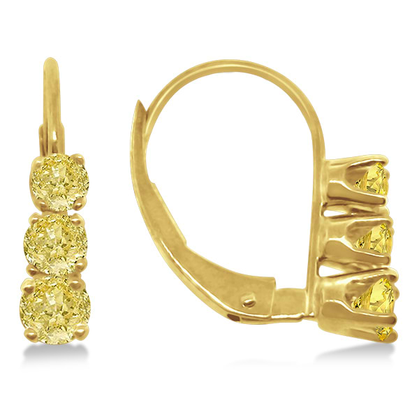 Three-Stone Leverback Yellow Diamond Earrings 14k Yellow Gold (0.50ct)