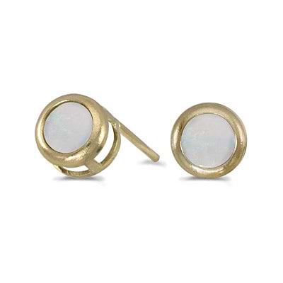 Bezel-Set Round Opal Stud Earrings 14k Yellow Gold (0.60ctw)