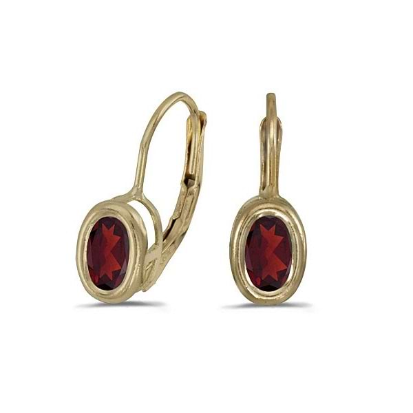 Bezel-Set Oval Garnet Lever-Back Earrings 14k Yellow Gold