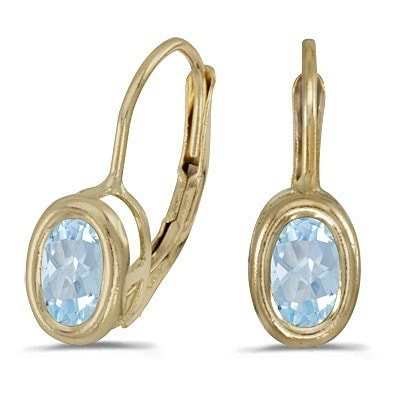 Bezel-Set Oval Aquamarine Lever-Back Earrings 14k Yellow Gold