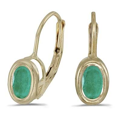 Bezel-Set Oval Emerald Lever-Back Earrings 14k Yellow Gold